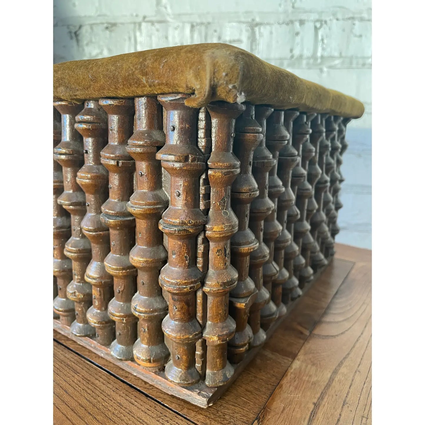 American Folk Tramp Art Spool Ottoman