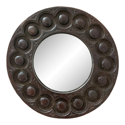 Antique 18th Century English Georgian Carved Round Walnut Mirror