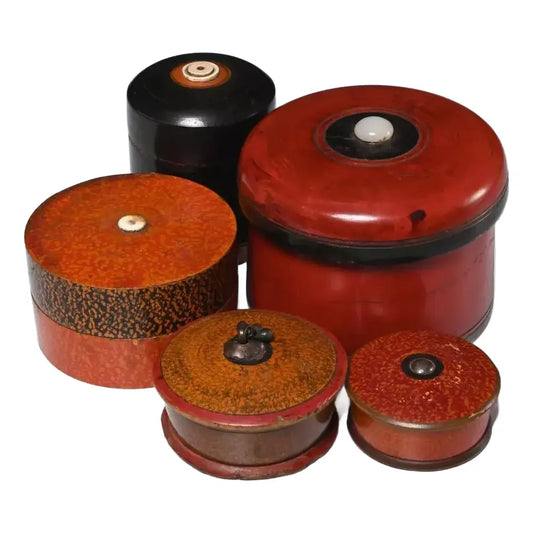 Antique Indian Lacquered Spice and Powder Boxes