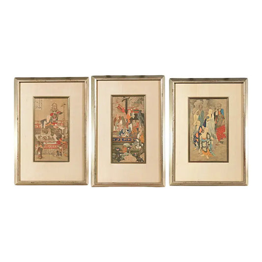 Antique Japanese Buddhist Framed Collotype Prints