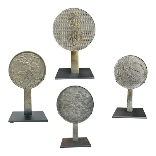 Antique Japanese Mounted Bronze Hand Mirrors- A Set of 4
