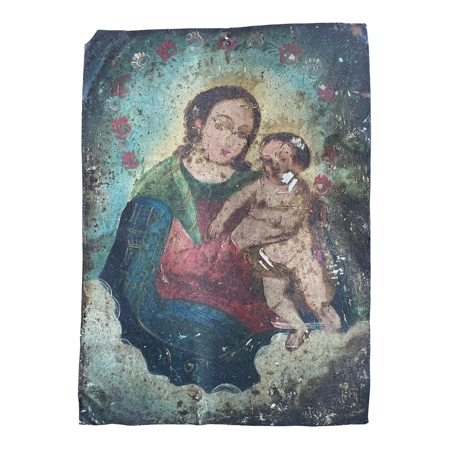 Antique Mexican Colonial Painted Icon