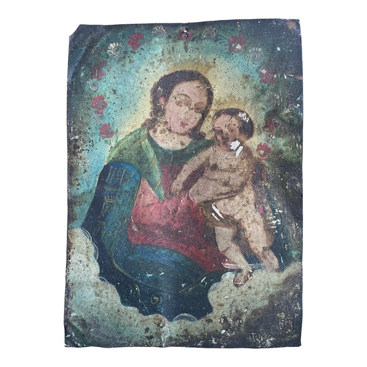 Antique Mexican Colonial Painted Icon