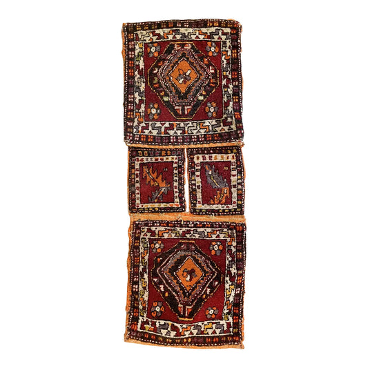Antique Persian Hand-Knotted Qashqai Saddlebag Textile