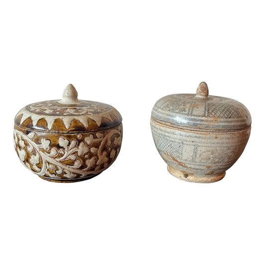 15th Century Thai Sawankhalok and Kalong Ceramic Covered Boxes
