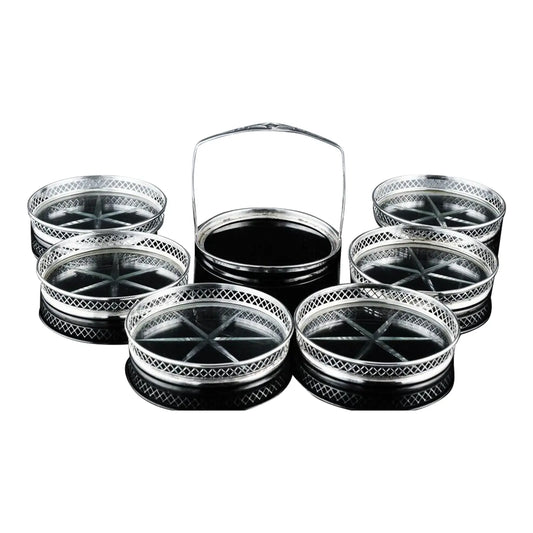 Art Deco Sterling Silver and Cut Glass Coaster Set