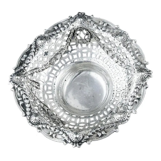 Art Nouveau Sterling Silver Repoussé Pierced Candy Dish