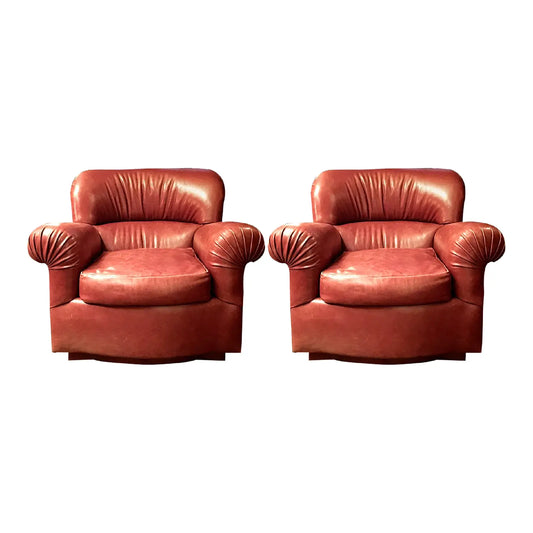 Cameron for Holly Hunt Roll Arm Leather Club Chairs