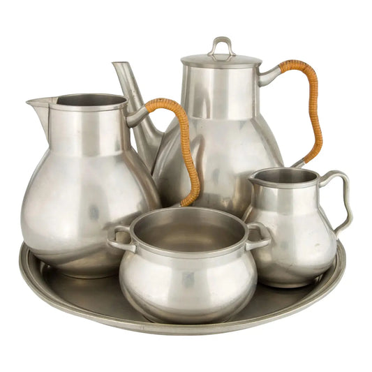 Danish Art Deco Pewter Tea Service by Just Andersen