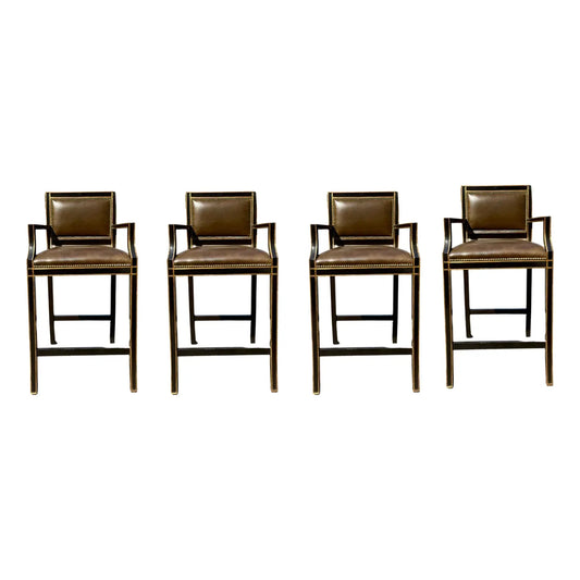 Dennis & Leen Neoclassical Style Leather Upholstered Counter Stools- A Set of 4