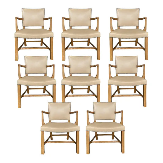 Dessin Fournir Leather Upholstered Allen Dining Arm Chairs