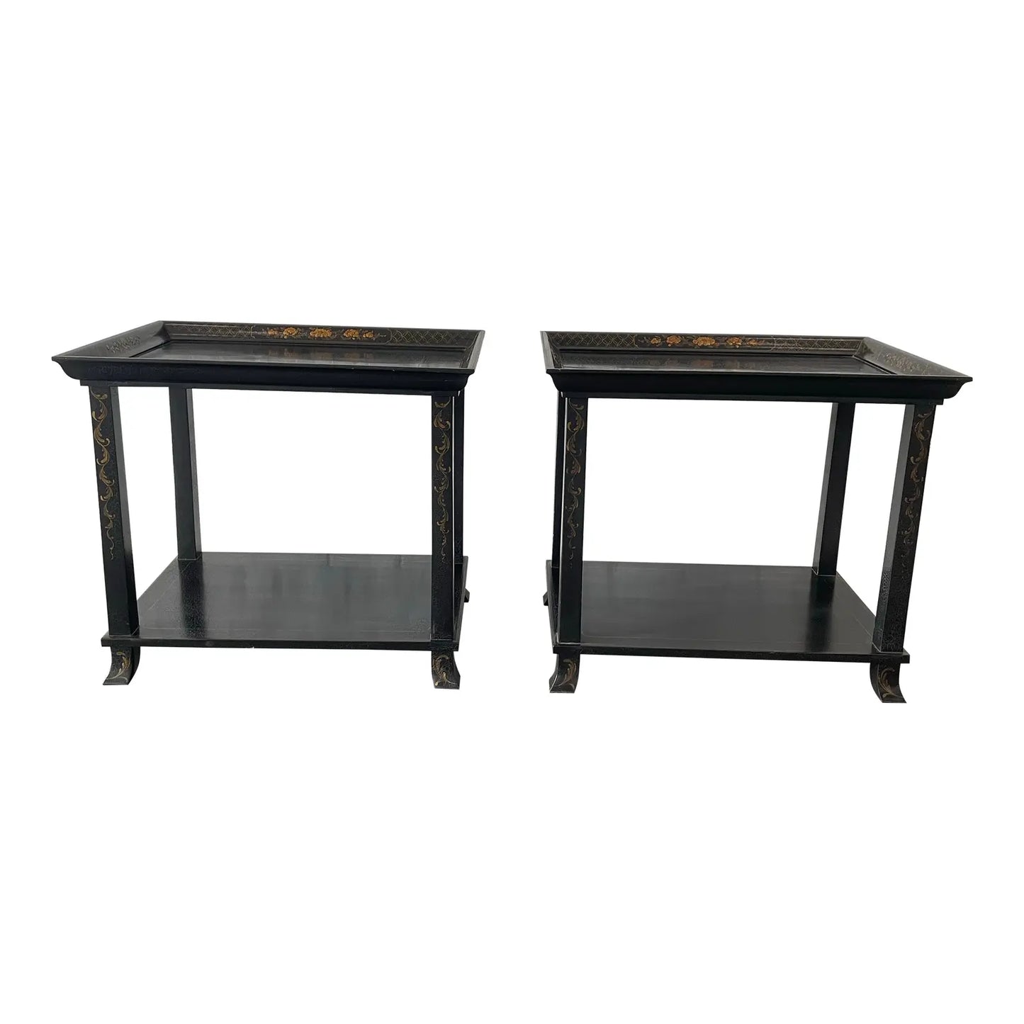 Dessin Fournir Lacquered and Painted Chinoiserie Chinese Tray Tables With Shelves