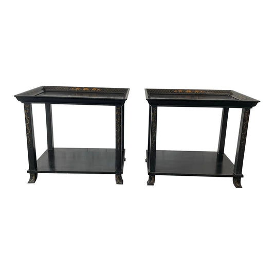 Dessin Fournir Lacquered and Painted Chinoiserie Chinese Tray Tables With Shelves