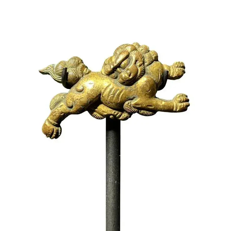 Early 19th Century Japanese Edo Gilt Bronze Karashishi Samurai Sword Menuki