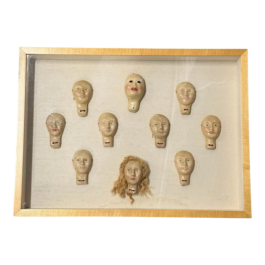 Framed Antique German Puppet Heads