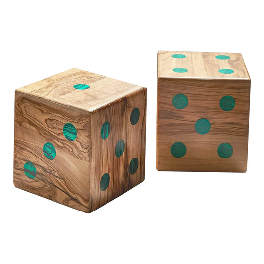 Large Marcella Cure Olivewood and Malachite Dice Set