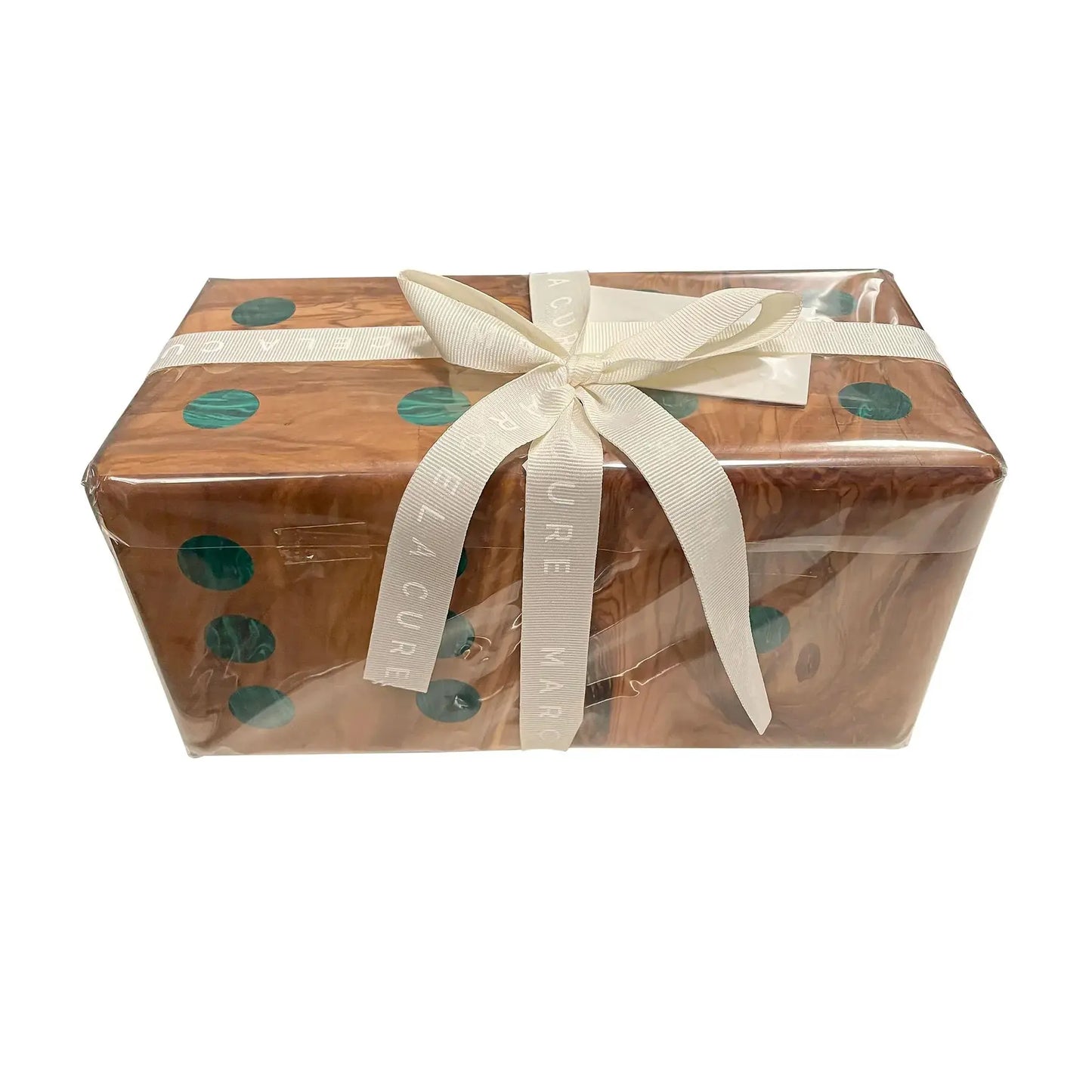 Large Marcella Cure Olivewood and Malachite Dice Set