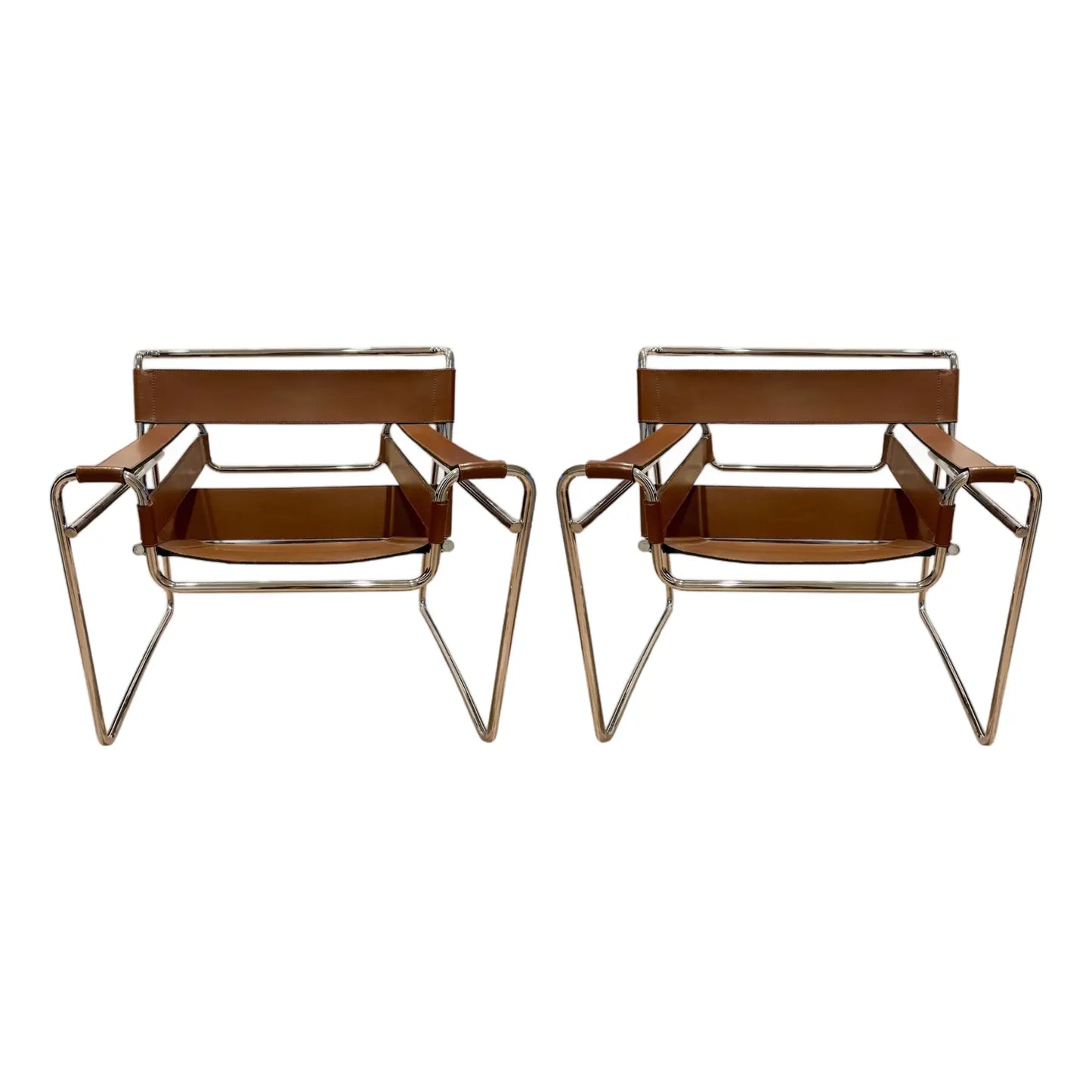Marcel Breuer Wassily B3 Leather and Chrome Lounge Chairs