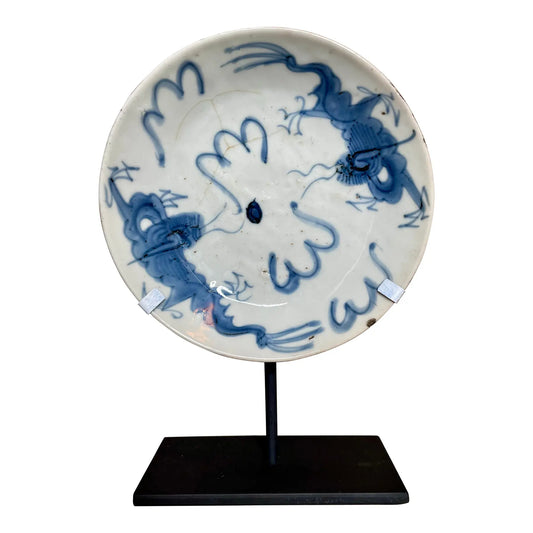 Ming Dynasty Chinese Blue and White Ko-Sometsuke Export Plate on Stand