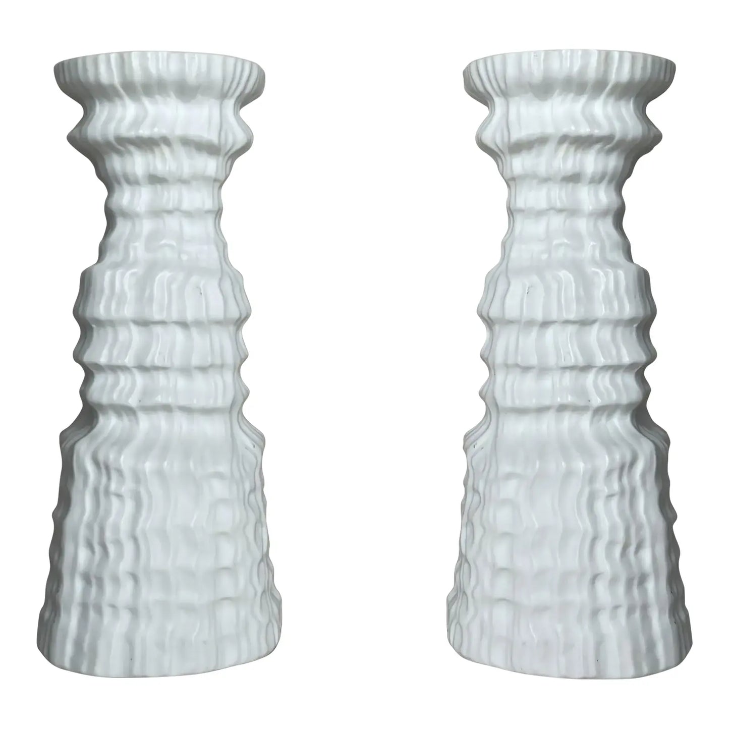 Modern Brutalist White Porcelain Candle Holders by Martin Freyer for Rosenthal