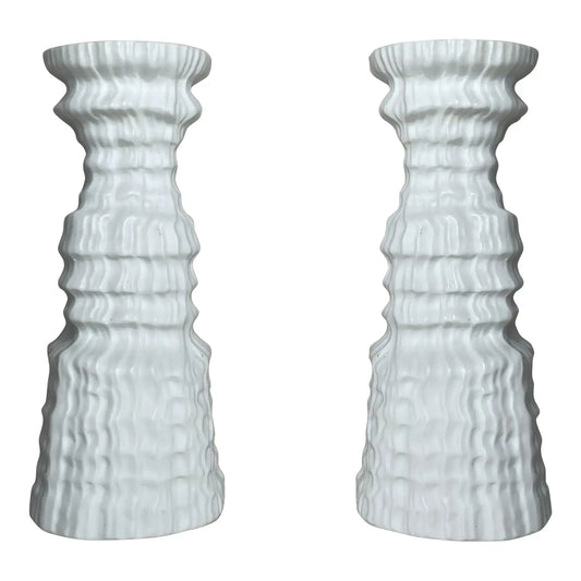 Modern Brutalist White Porcelain Candle Holders by Martin Freyer for Rosenthal