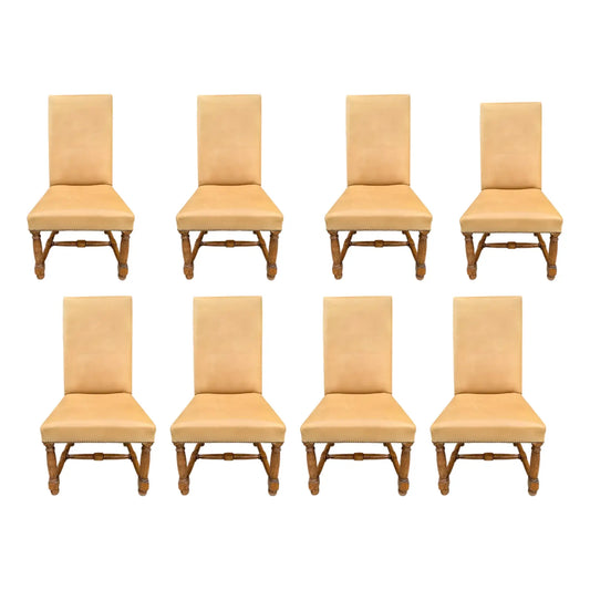 Rose Tarlow Louis XIII Leather Upholstered Dining Chairs- A Set of 8