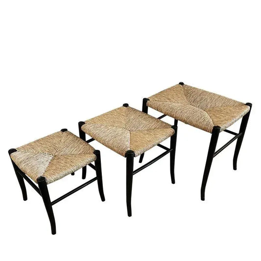 Vintage Italian Rush Nesting Stools After Gio Ponti