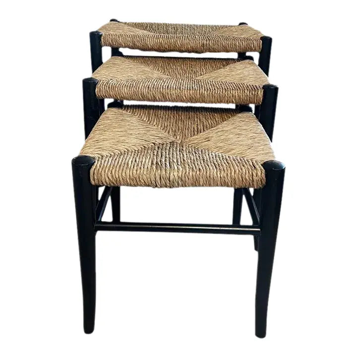 Vintage Italian Rush Nesting Stools After Gio Ponti